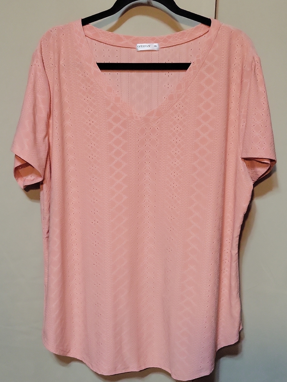 Coral Pink Eyelet V-Neck Women's Top